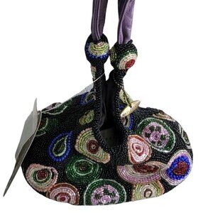 Mary Frances Beaded Leather Dizzy Circles Wristlet Handbag